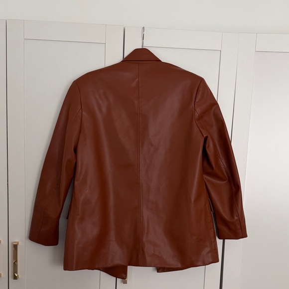 Zara Rust Brown Faux Leather Blazer Jacket - Picture 2 of 2
